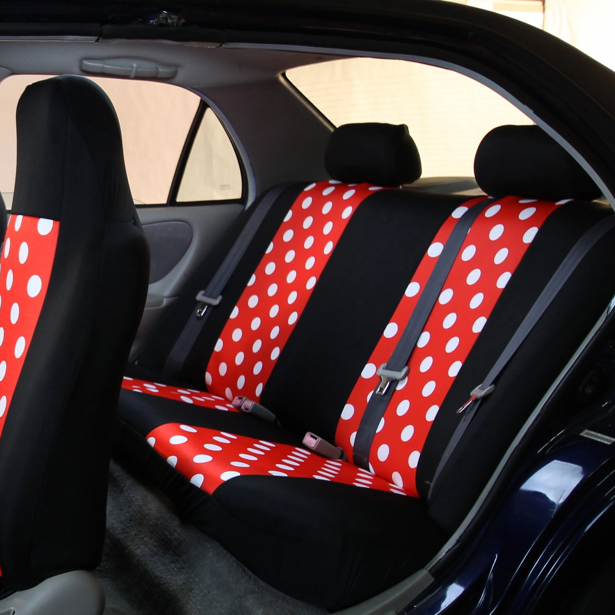 Polka Dots Bench Seat Covers - 2 Tone Polka Dots - Red/Black