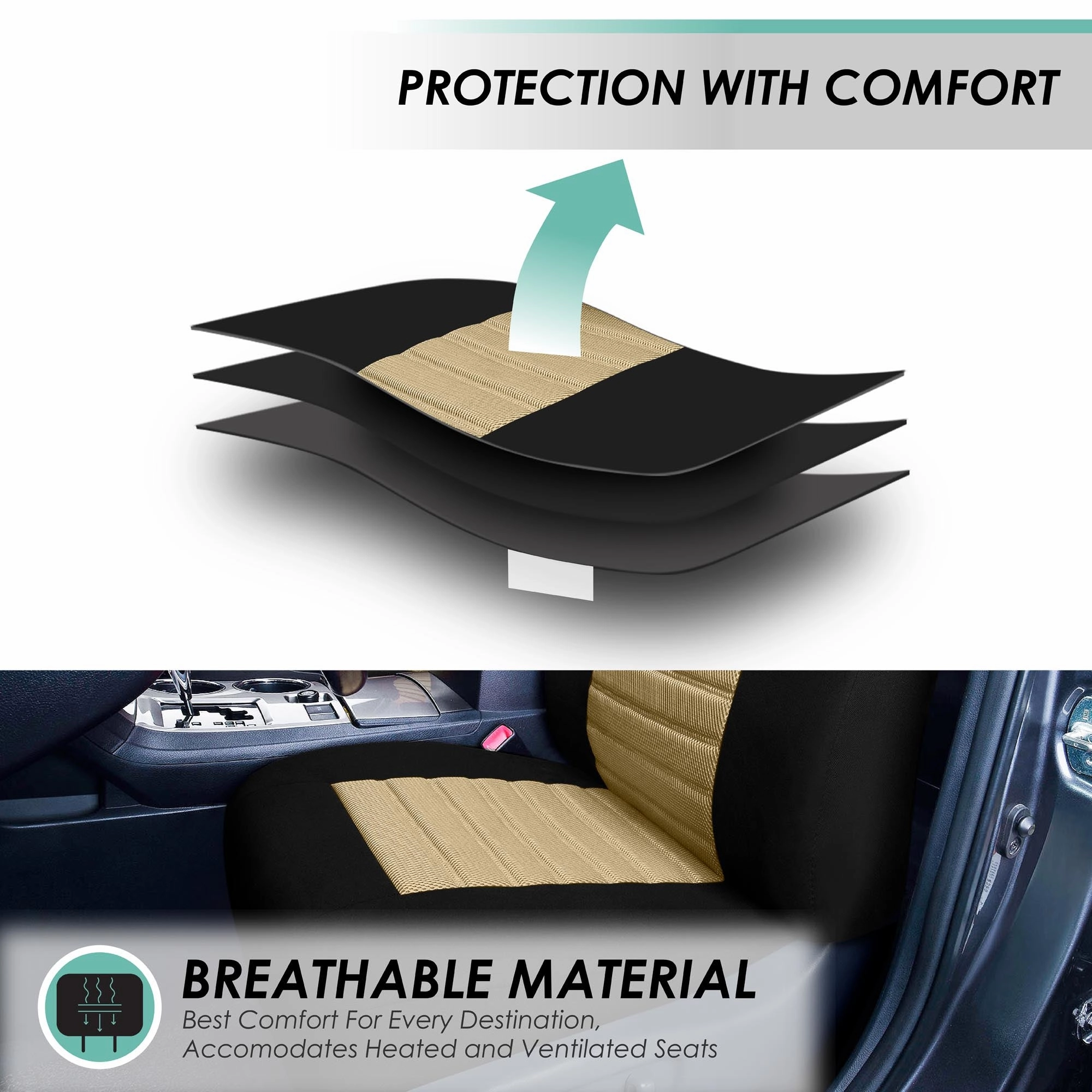 Premium 3D Air Mesh Seat Covers - Front Set Beige