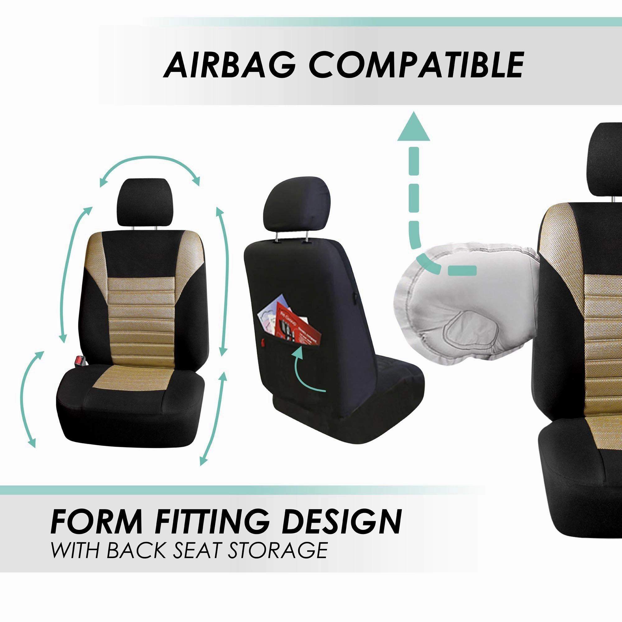 Premium 3D Air Mesh Seat Covers - Front Set Beige