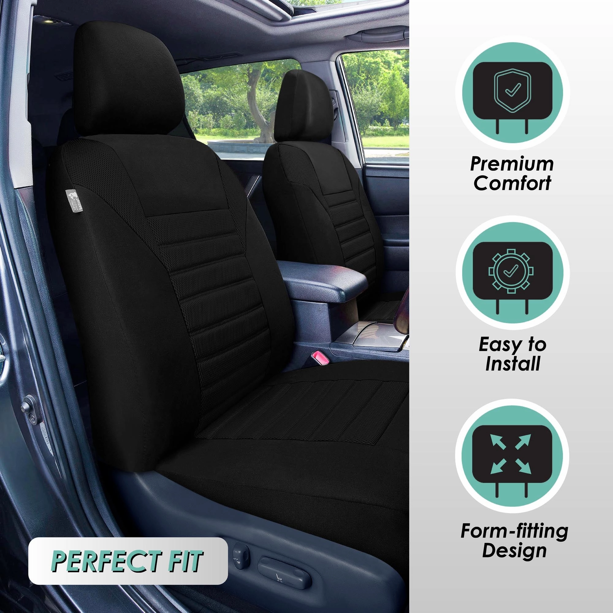 Premium 3D Air Mesh Seat Covers - Front Set Black