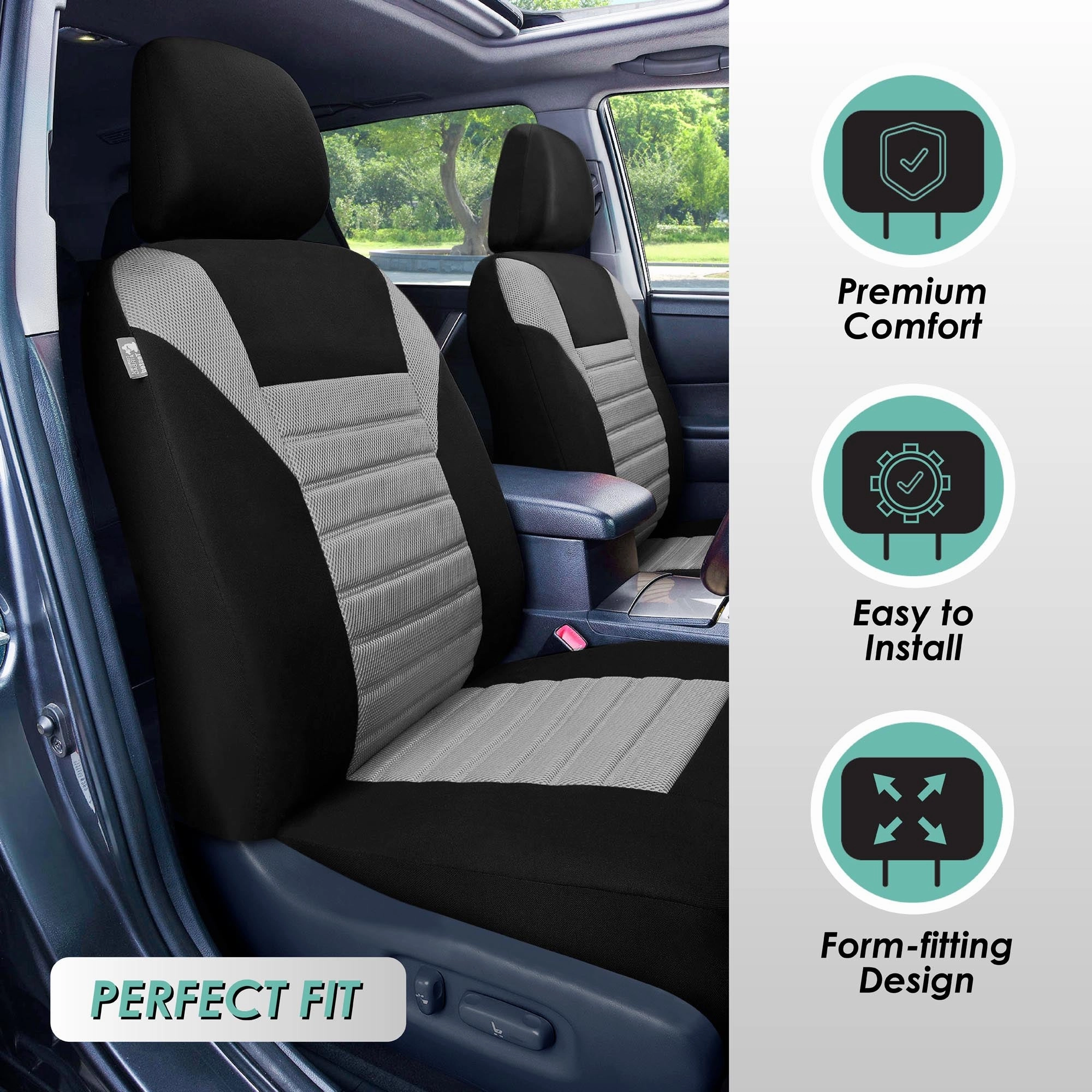 Premium 3D Air Mesh Seat Covers - Front Set Gray