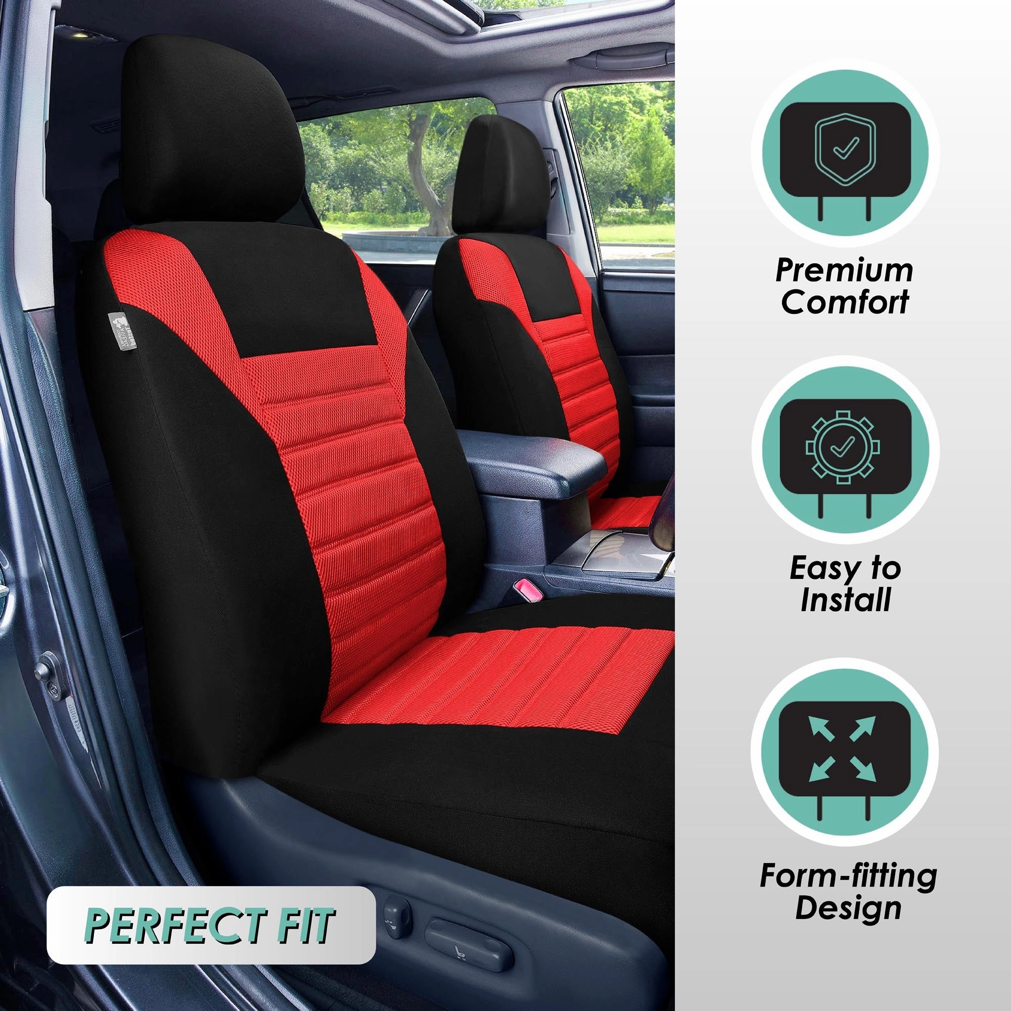 Premium 3D Air Mesh Seat Covers - Front Set Red