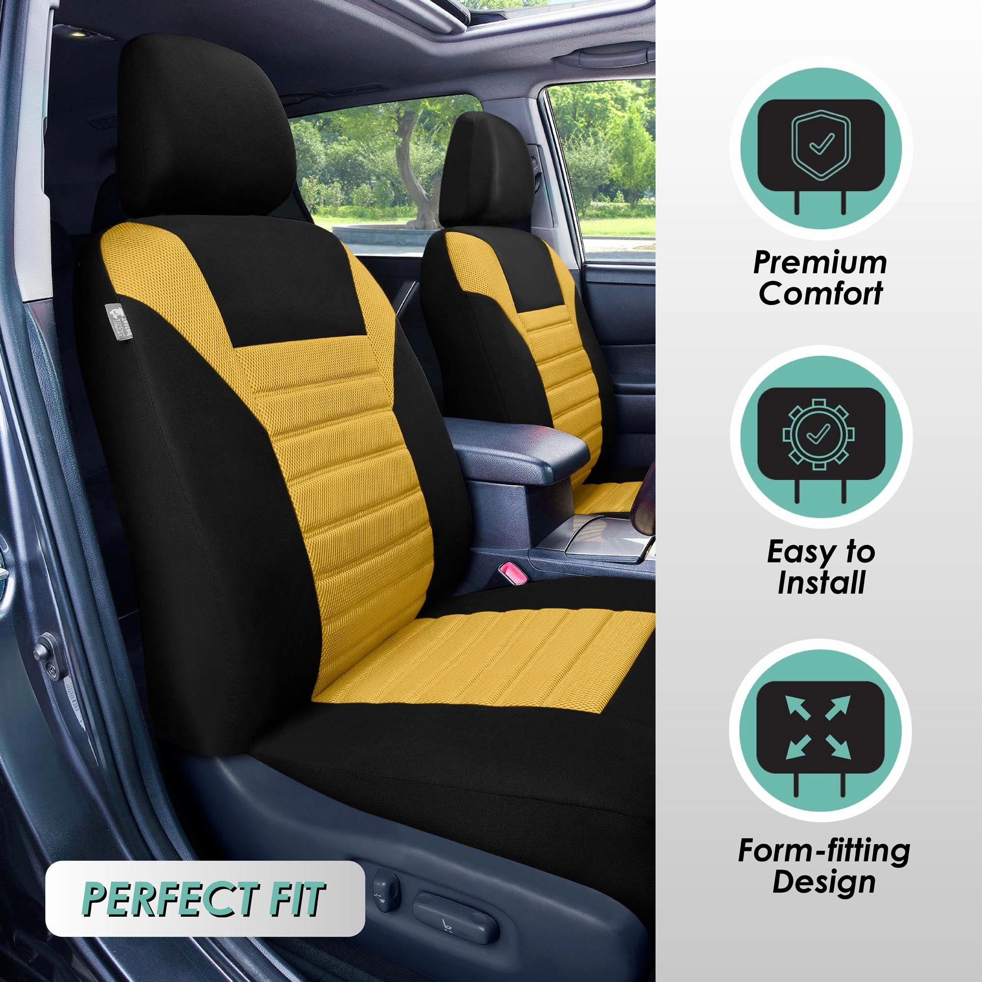 Premium 3D Air Mesh Seat Covers - Front Set Yellow