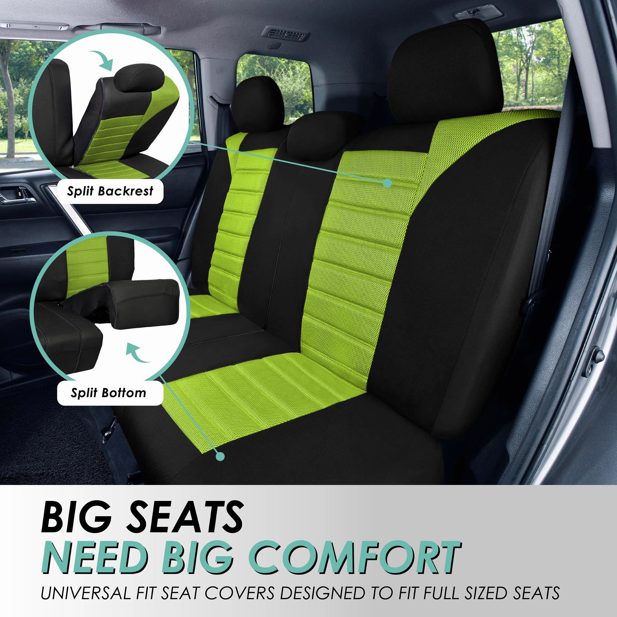 Premium 3D Air Mesh Seat Covers - Full Set Green