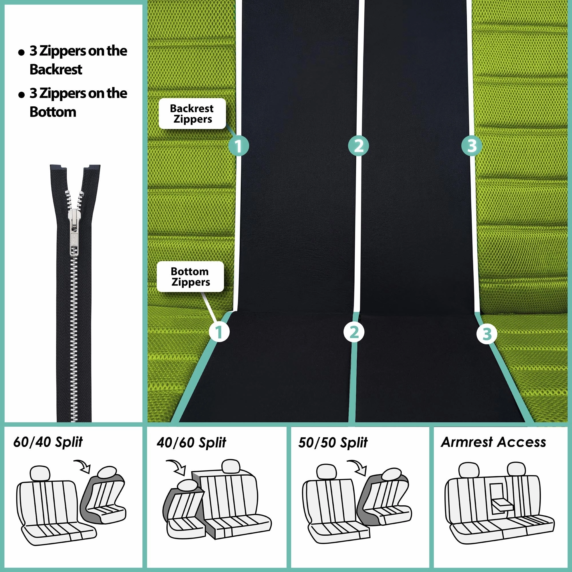 Premium 3D Air Mesh Seat Covers - Full Set Green