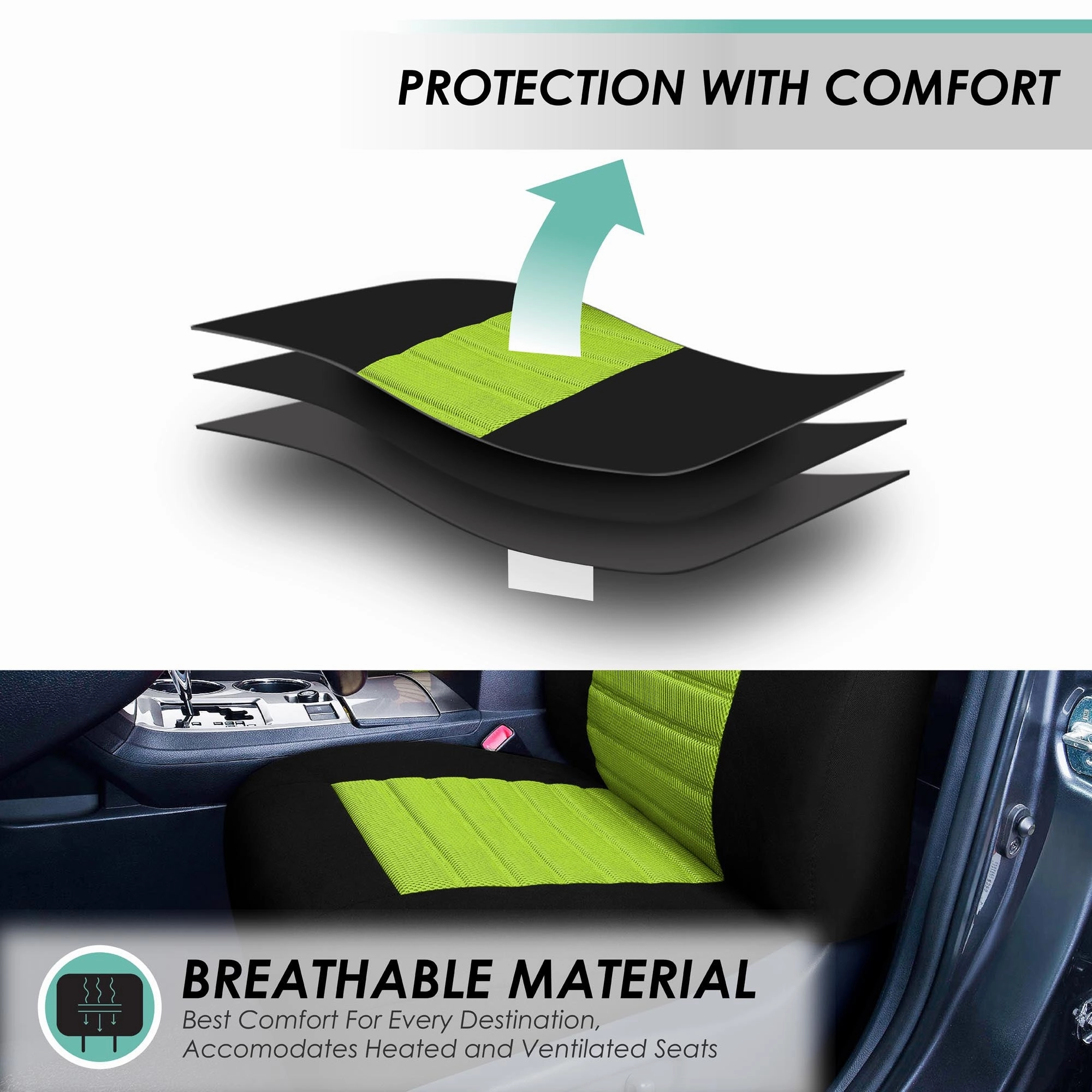 Premium 3D Air Mesh Seat Covers - Full Set Green