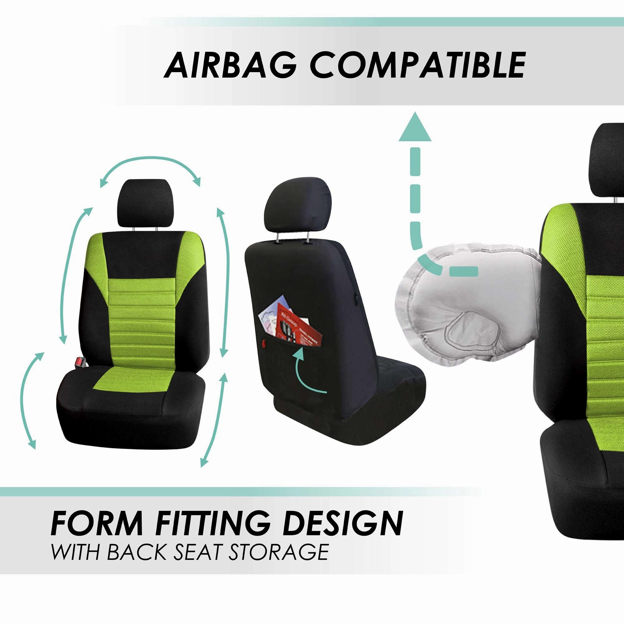 Premium 3D Air Mesh Seat Covers - Full Set Green