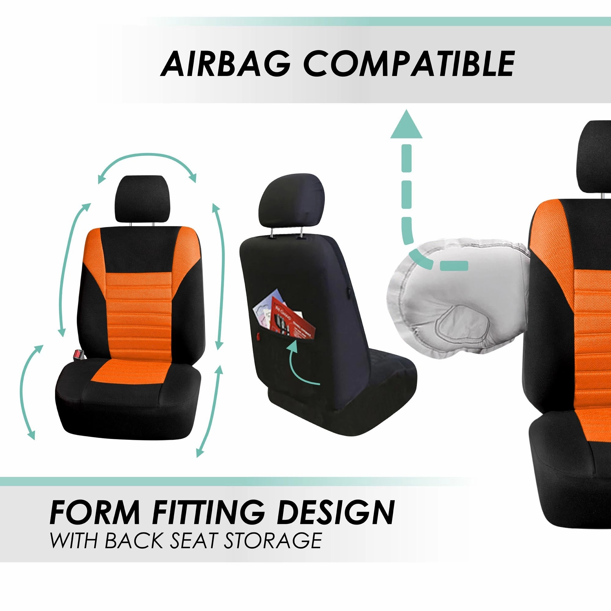 Premium 3D Air Mesh Seat Covers - Full Set Orange