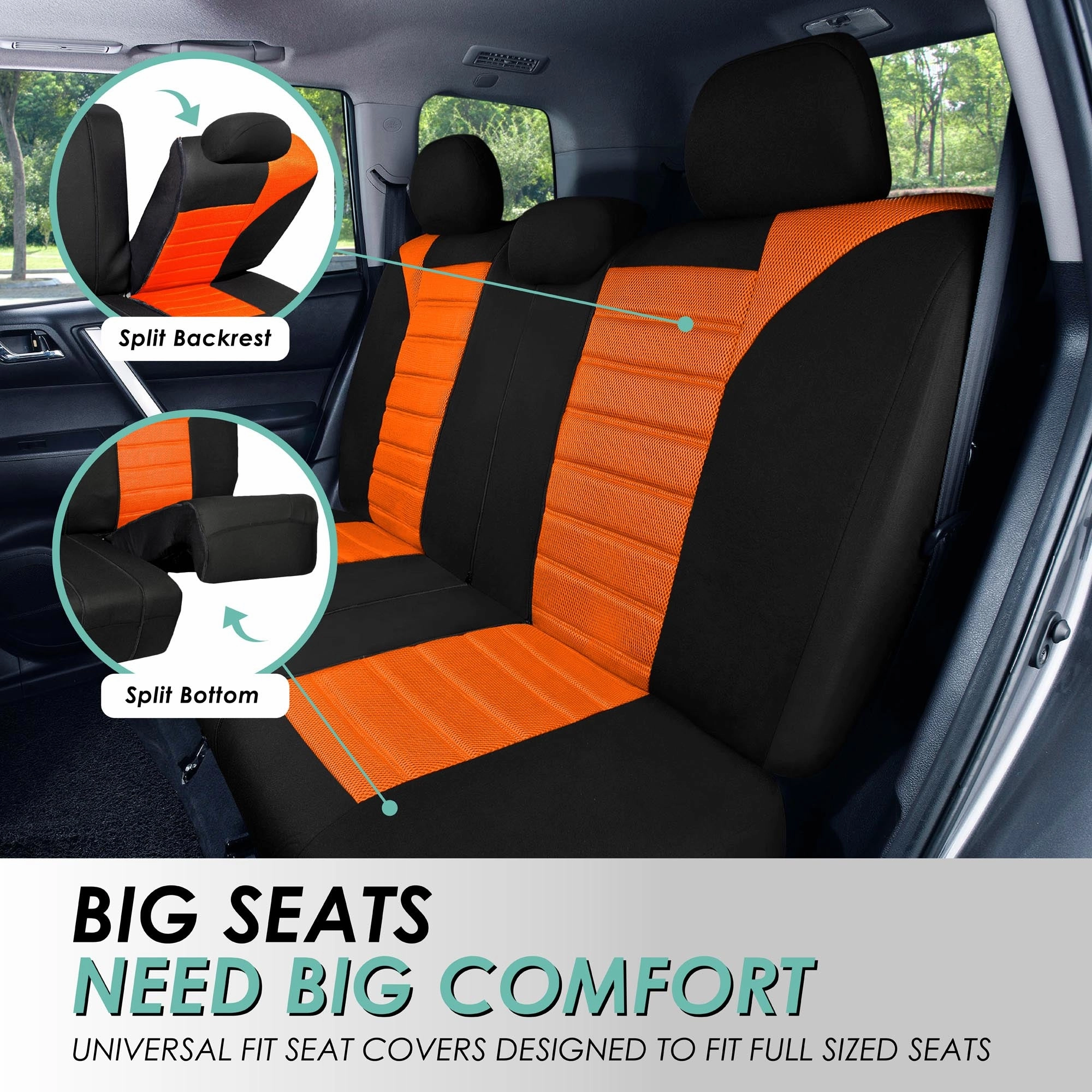 Premium 3D Air Mesh Seat Covers - Full Set Orange