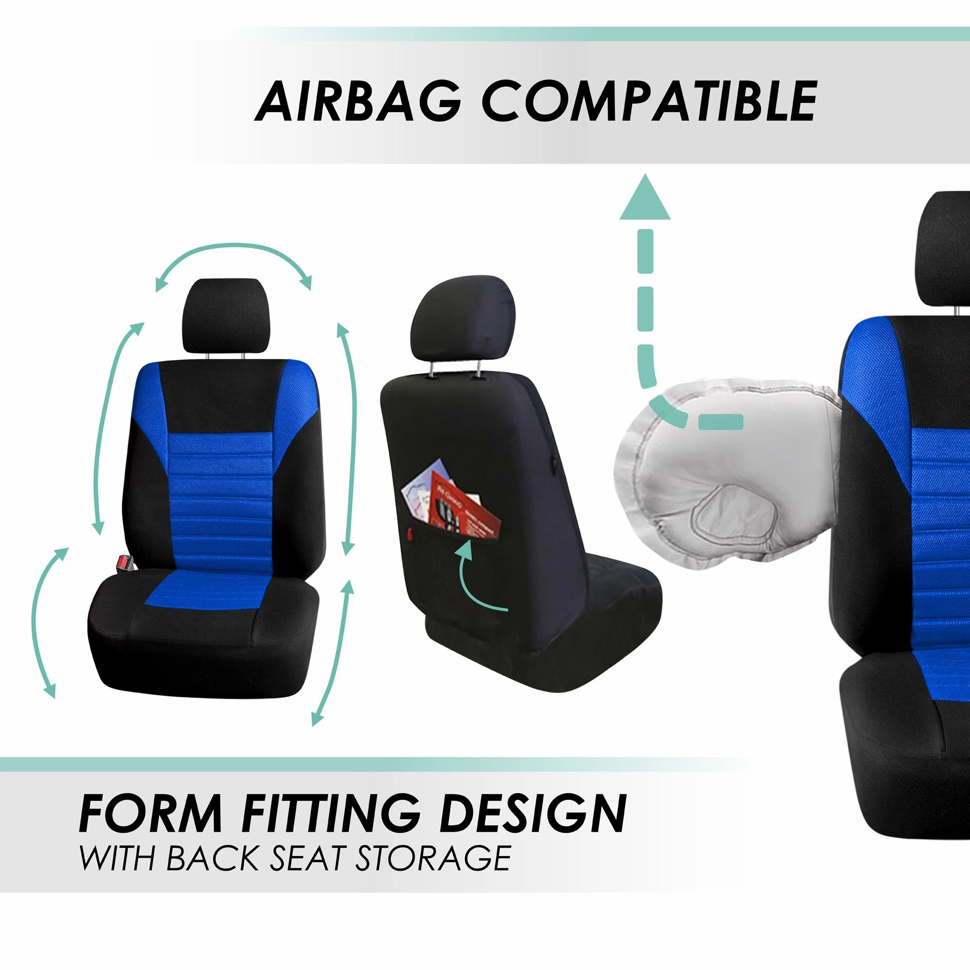 Premium 3D Air Mesh Seat Covers - Rear Blue