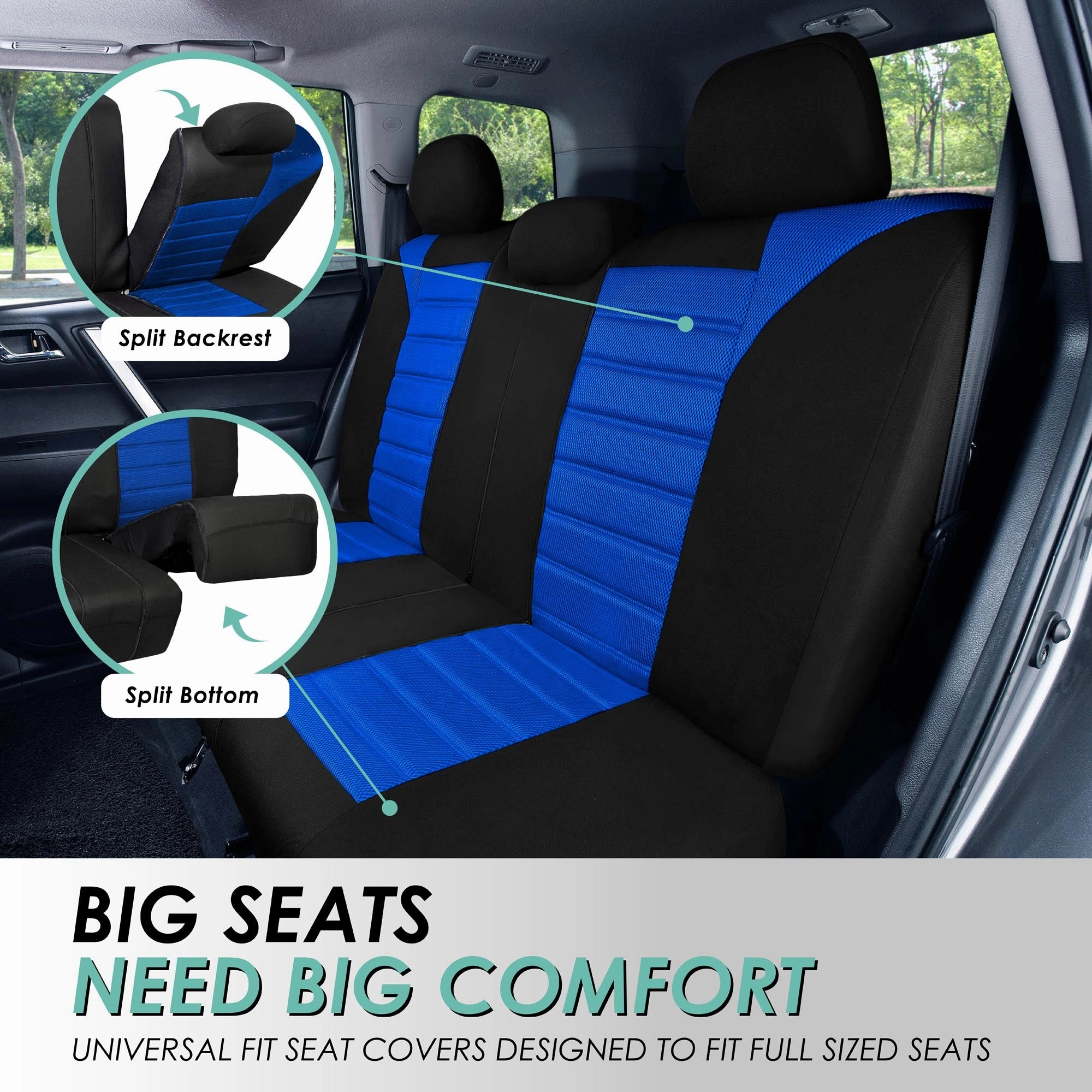 Premium 3D Air Mesh Seat Covers - Rear Blue