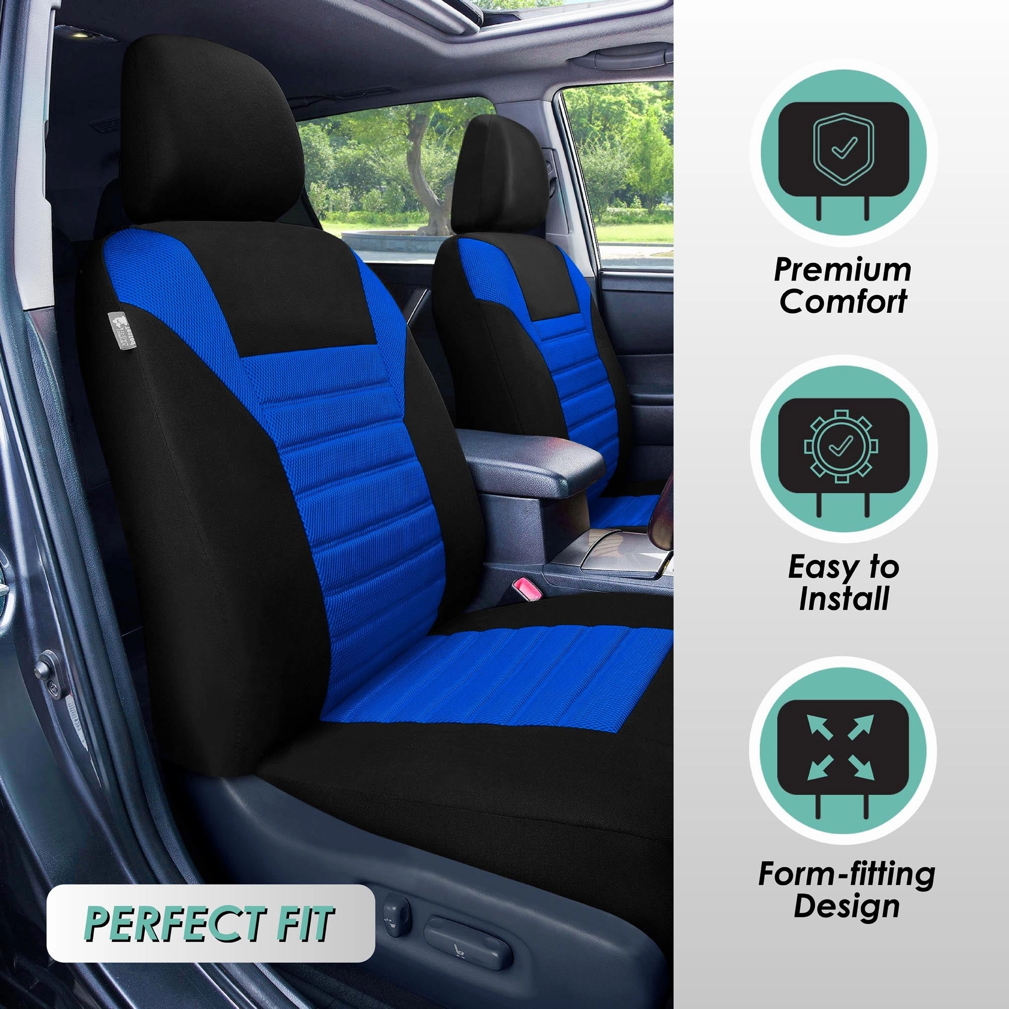 Premium 3D Air Mesh Seat Covers - Rear Blue