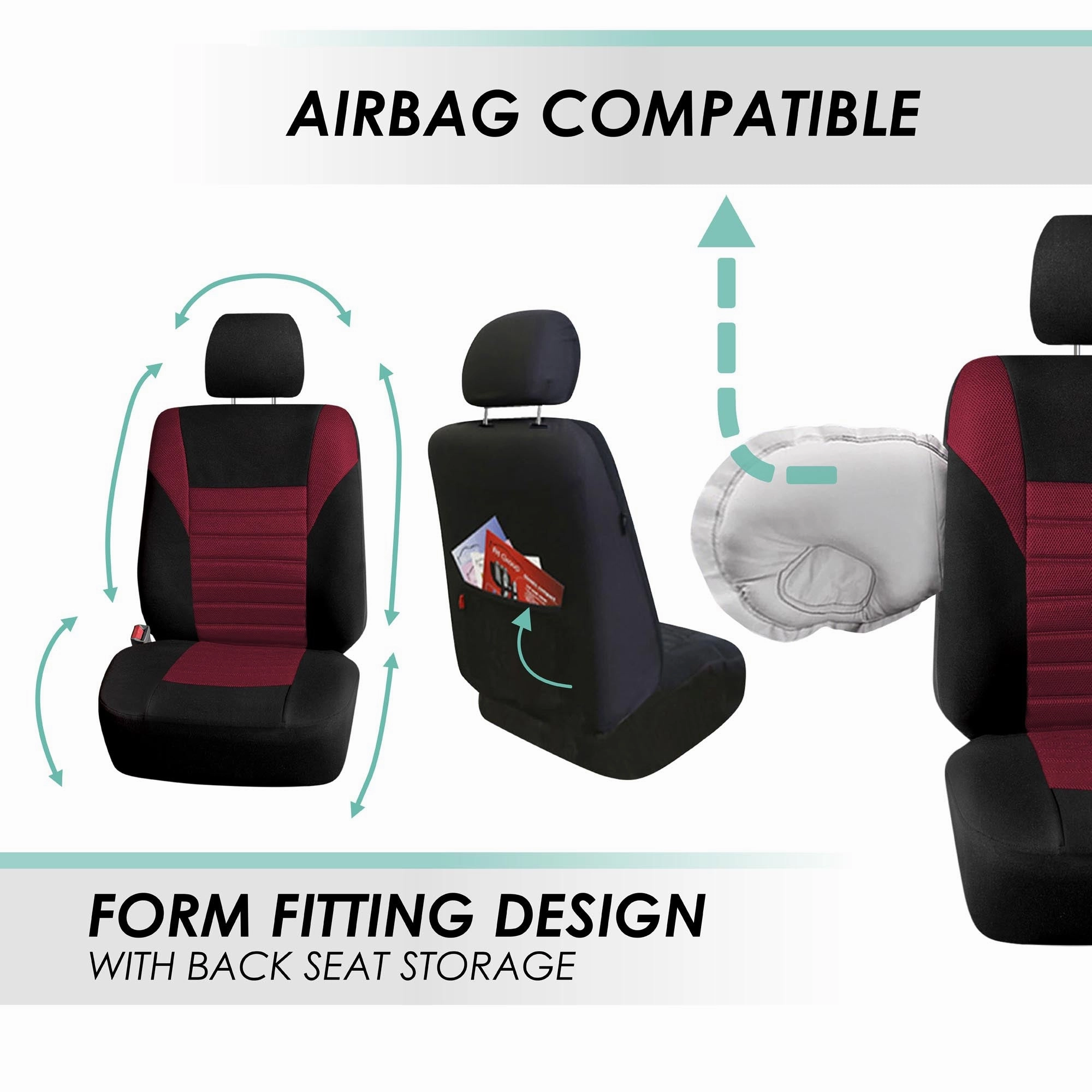 Premium 3D Air Mesh Seat Covers - Rear Burgundy