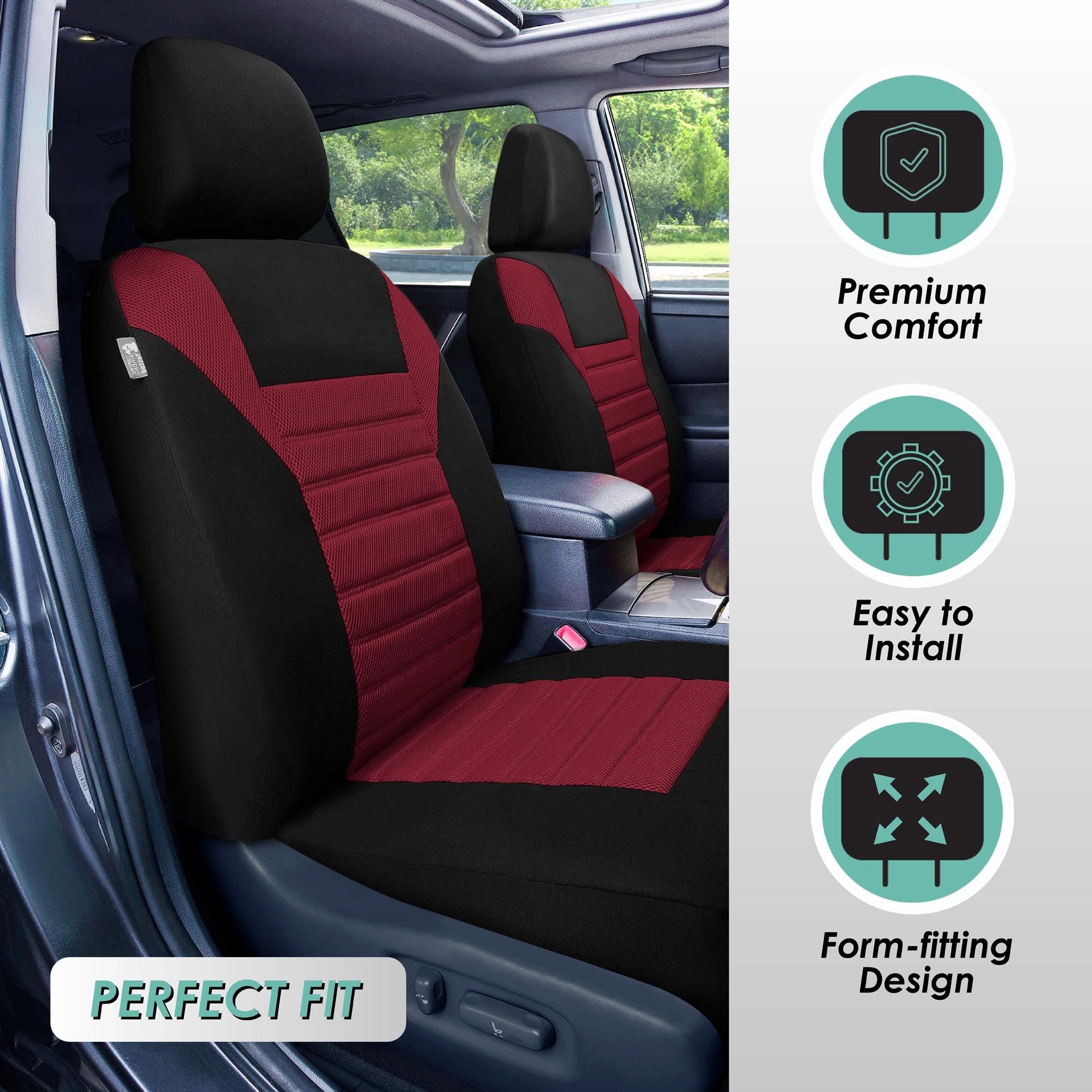 Premium 3D Air Mesh Seat Covers - Rear Burgundy