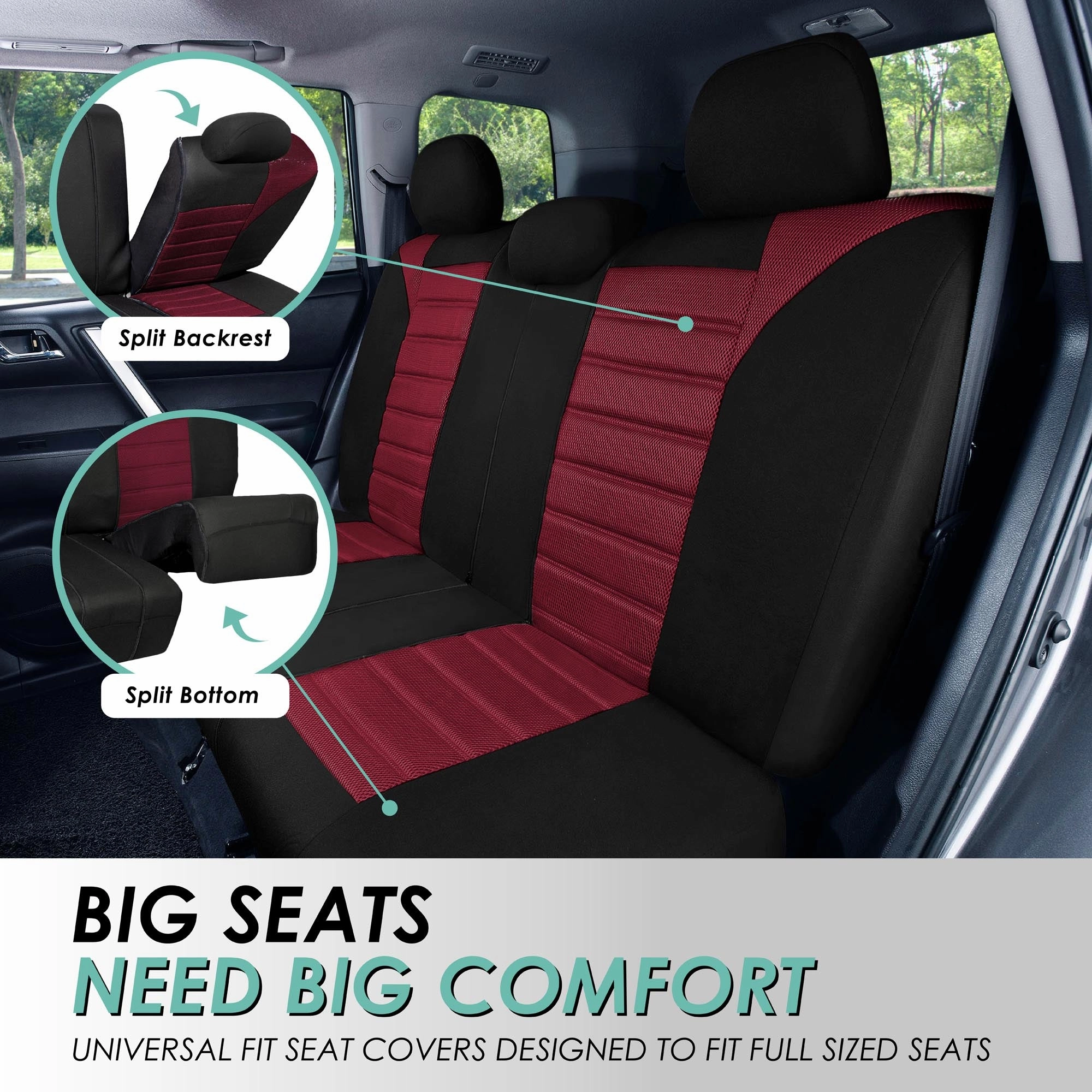 Premium 3D Air Mesh Seat Covers - Rear Burgundy