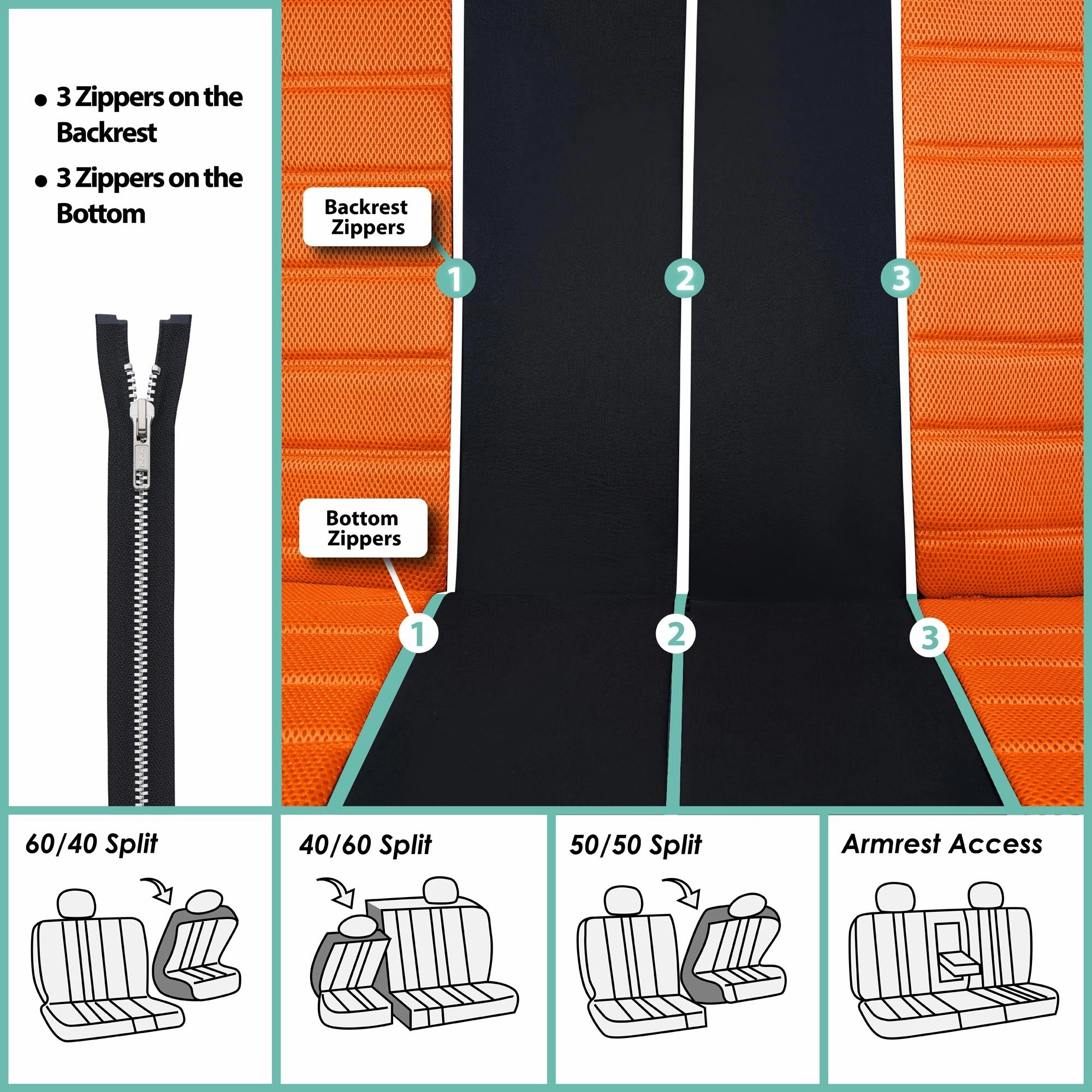 Premium 3D Air Mesh Seat Covers - Rear Orange