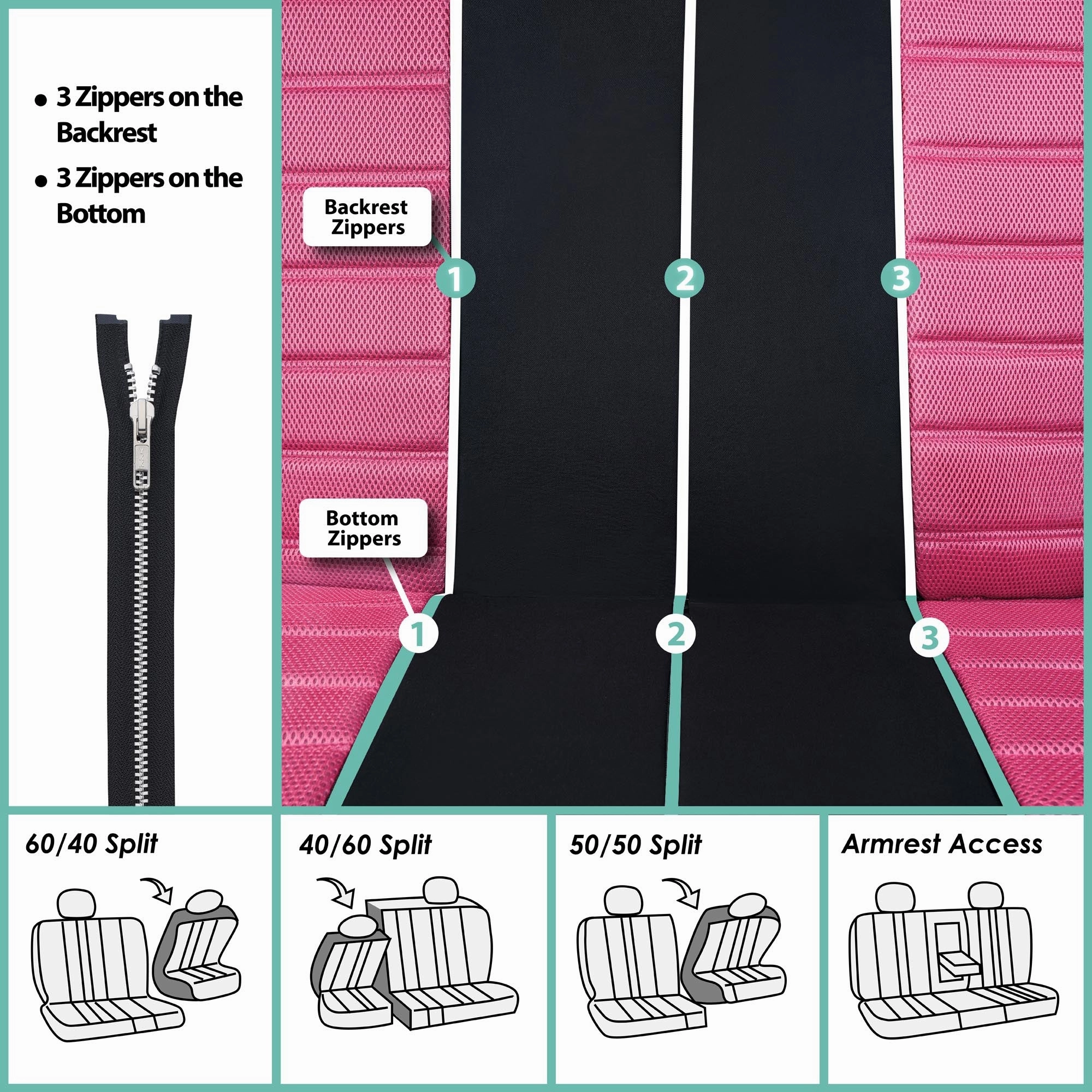 Premium 3D Air Mesh Seat Covers - Rear Pink