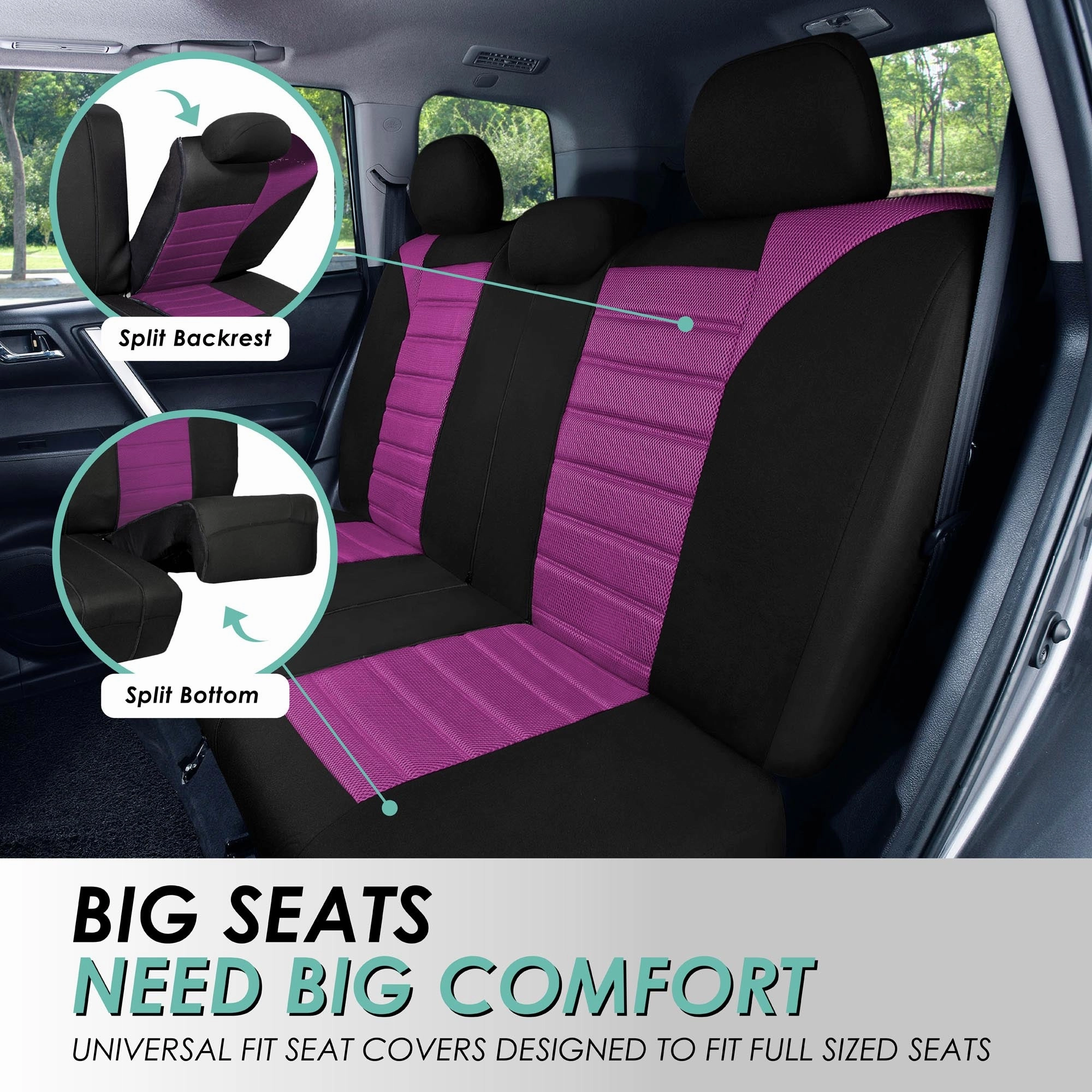 Premium 3D Air Mesh Seat Covers - Rear Purple