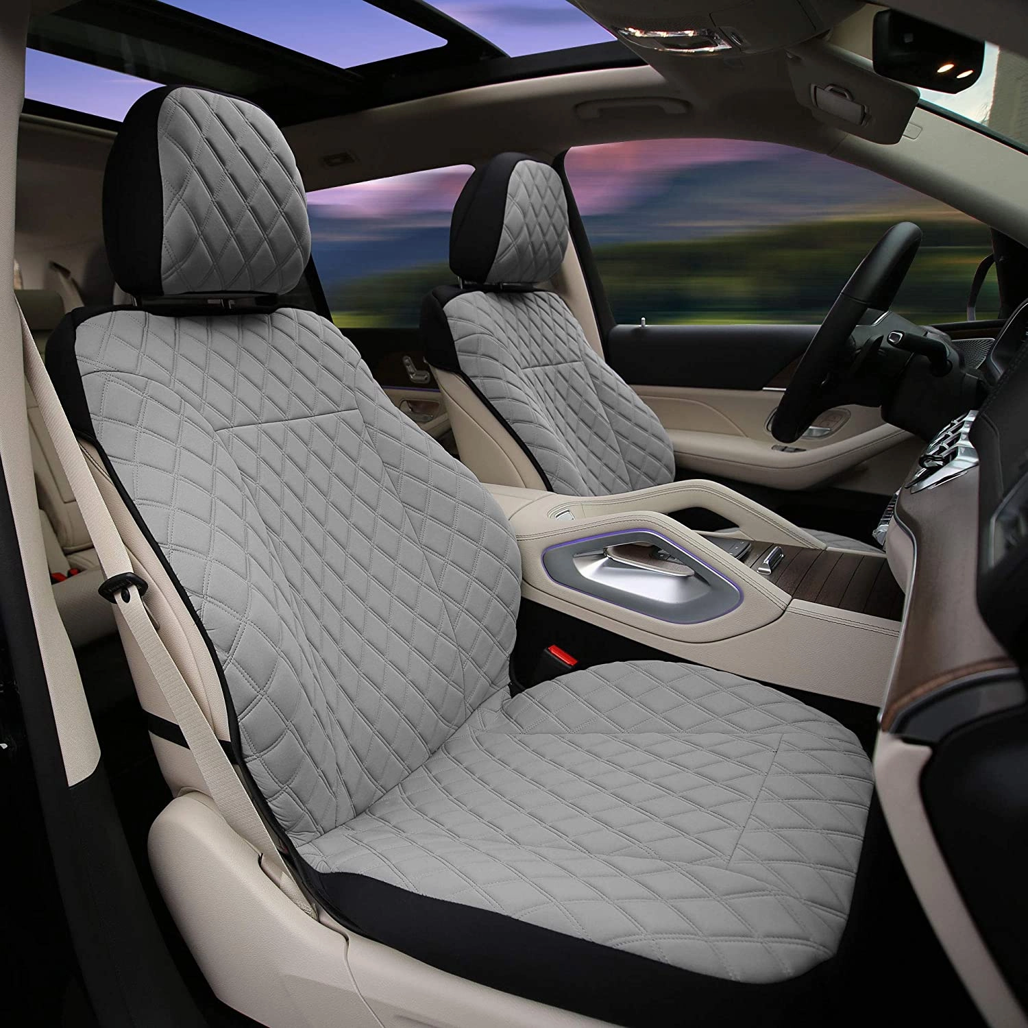 Prestige79 Neosupreme Diamond Stitch Car Seat Covers - Front Set Gray