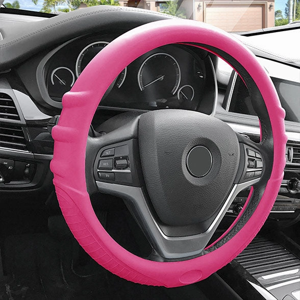 Silicone Steering Wheel Cover with Grip Marks Baby Pink