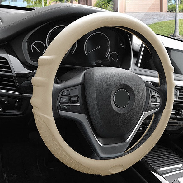 Silicone Steering Wheel Cover with Grip Marks Beige