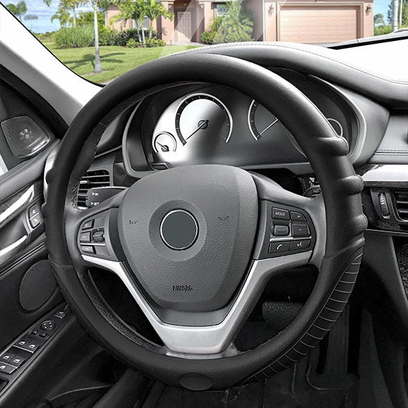 Silicone Steering Wheel Cover with Grip Marks Black