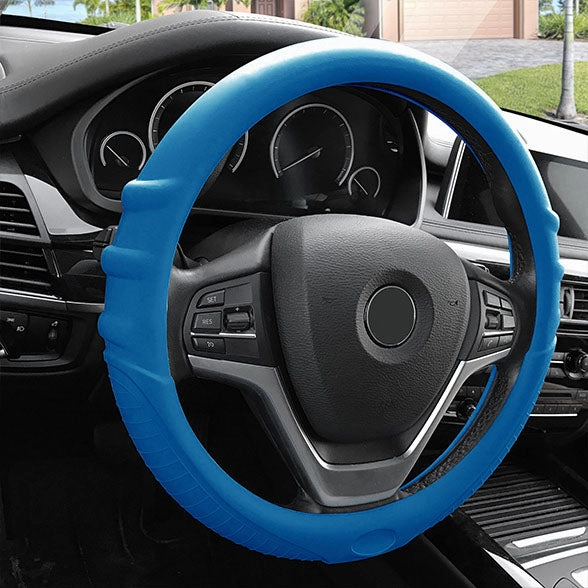 Silicone Steering Wheel Cover with Grip Marks Blue