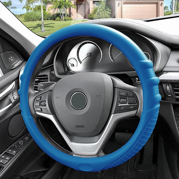 Silicone Steering Wheel Cover with Grip Marks Blue