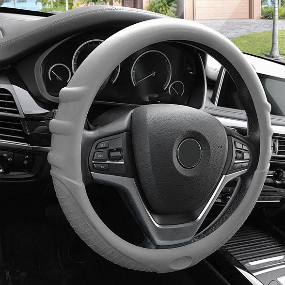 Silicone Steering Wheel Cover with Grip Marks Gray
