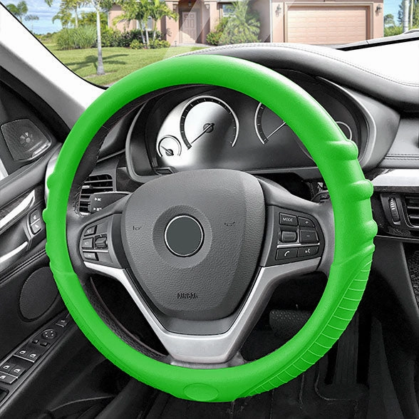 Silicone Steering Wheel Cover with Grip Marks Green