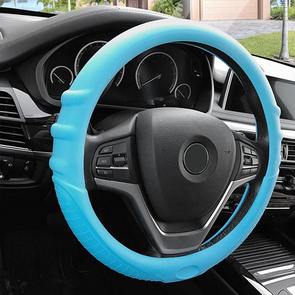 Silicone Steering Wheel Cover with Grip Marks Light Blue