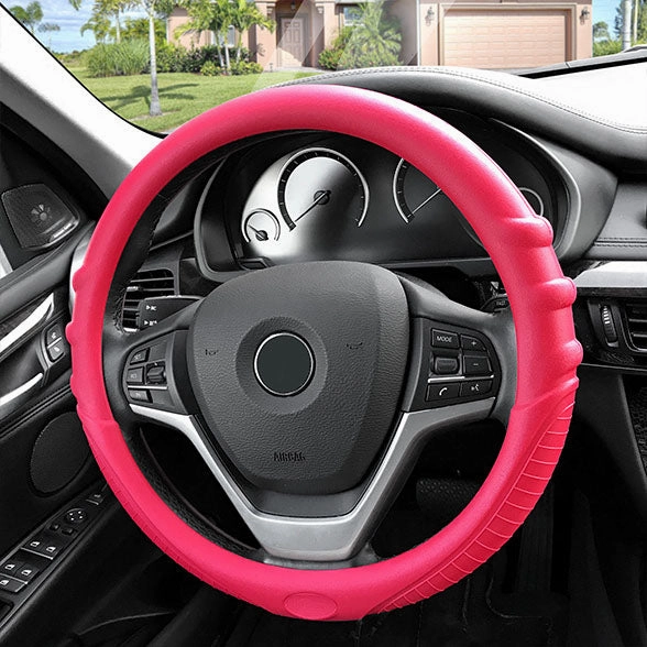 Silicone Steering Wheel Cover with Grip Marks Magenta