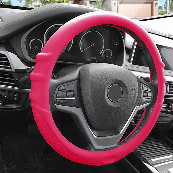 Silicone Steering Wheel Cover with Grip Marks Magenta