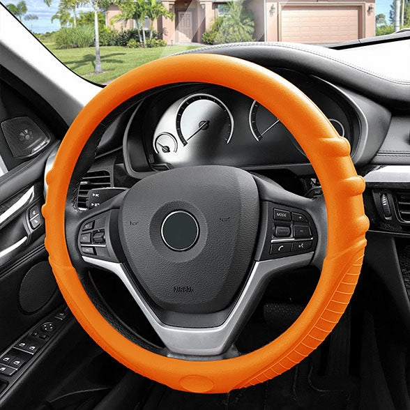 Silicone Steering Wheel Cover with Grip Marks Orange