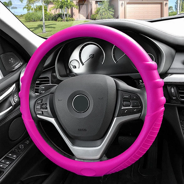 Silicone Steering Wheel Cover with Grip Marks Pink