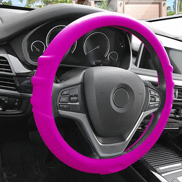 Silicone Steering Wheel Cover with Grip Marks Pink