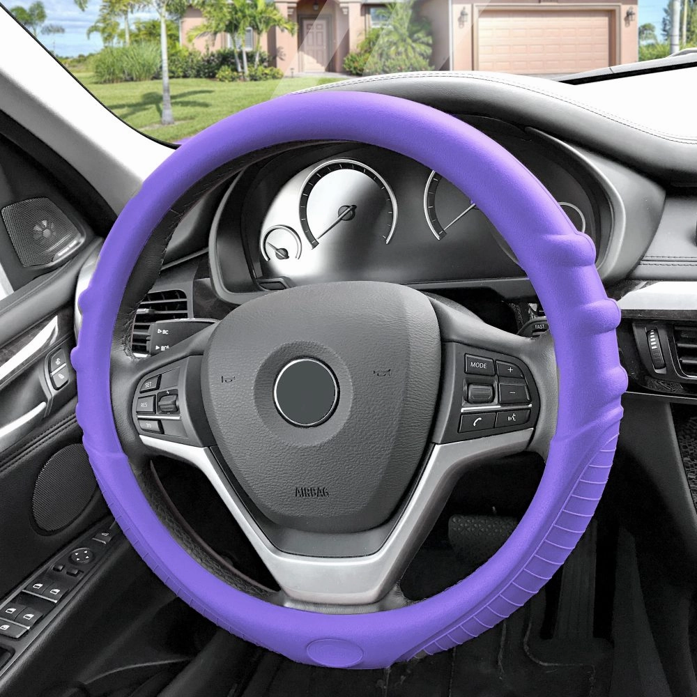 Silicone Steering Wheel Cover with Grip Marks Purple