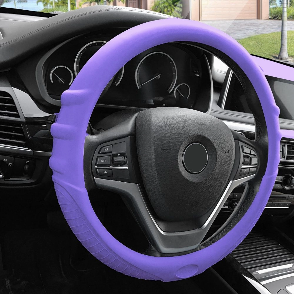 Silicone Steering Wheel Cover with Grip Marks Purple
