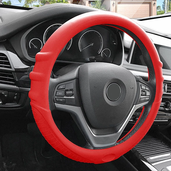 Silicone Steering Wheel Cover with Grip Marks Red