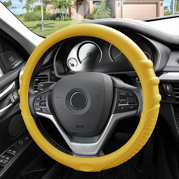 Silicone Steering Wheel Cover with Grip Marks Yellow