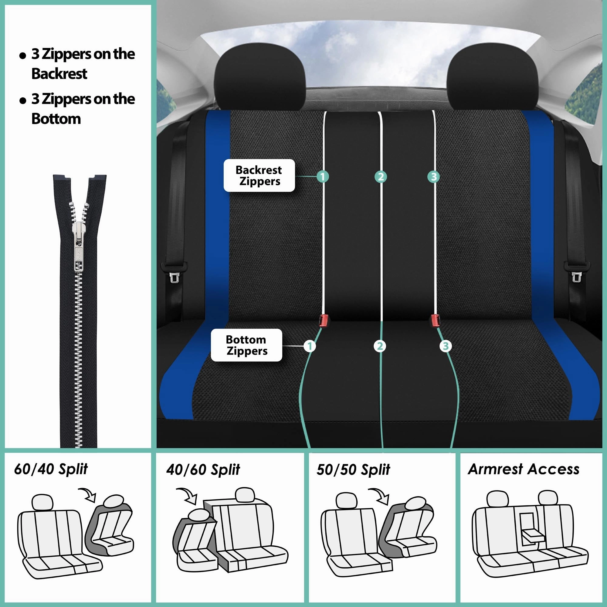 Sports Seat Covers - Rear Blue
