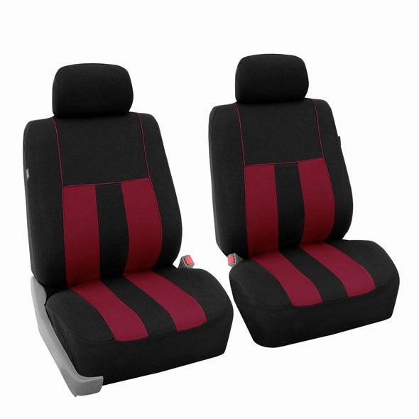 Striking Striped Seat Covers - Front Set Burgundy