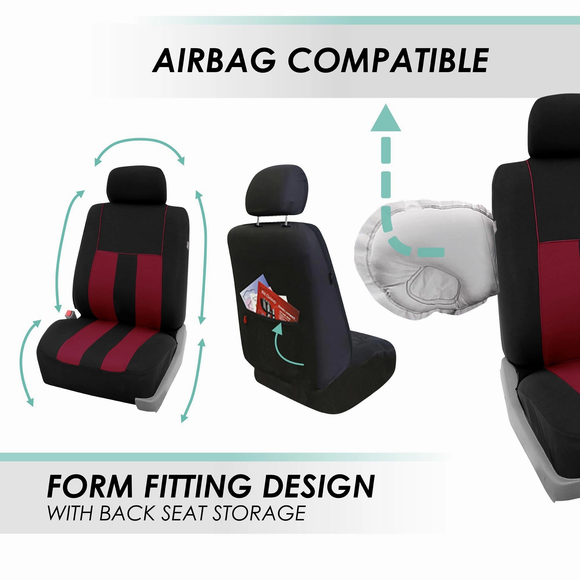 Striking Striped Seat Covers - Front Set Burgundy