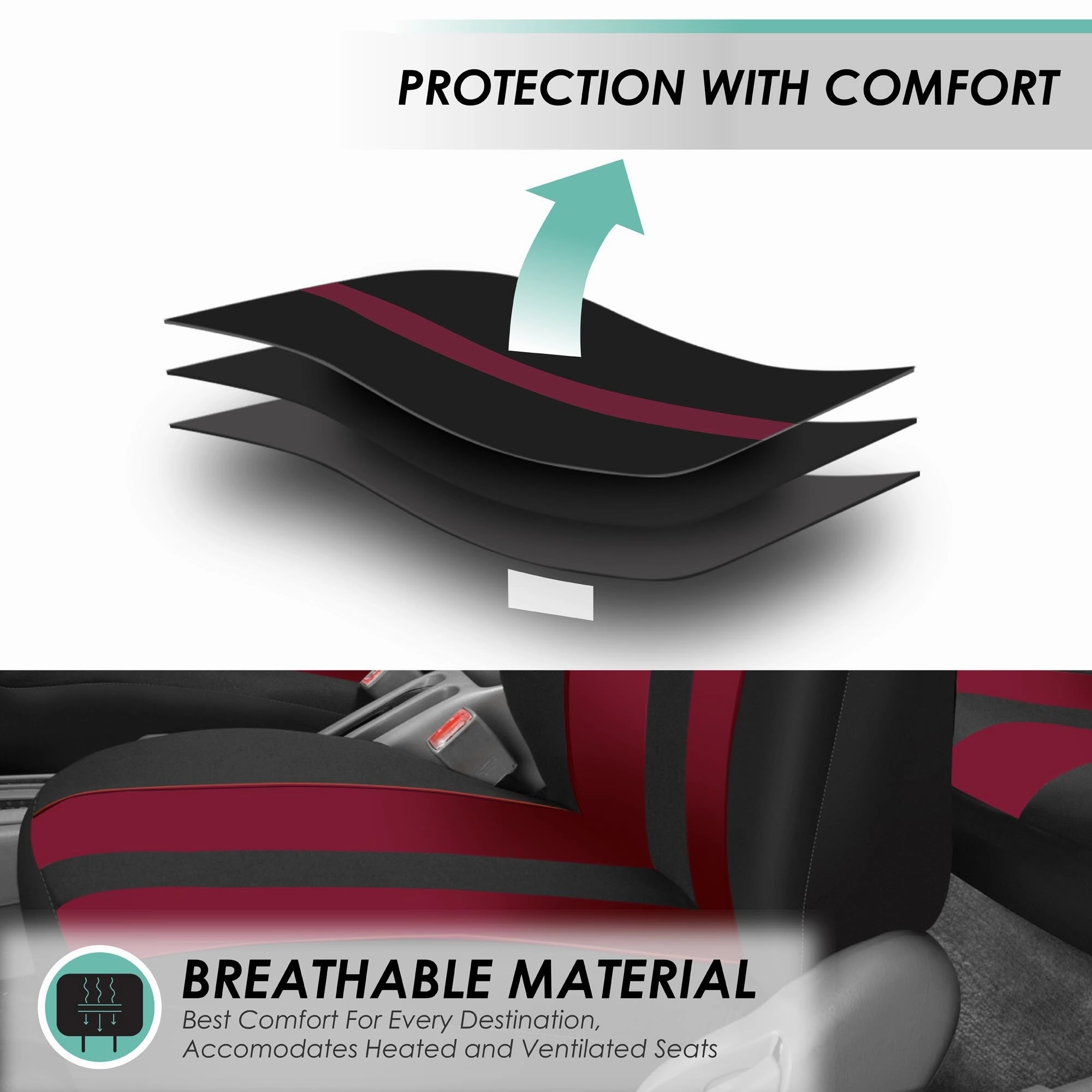 Striking Striped Seat Covers - Front Set Burgundy