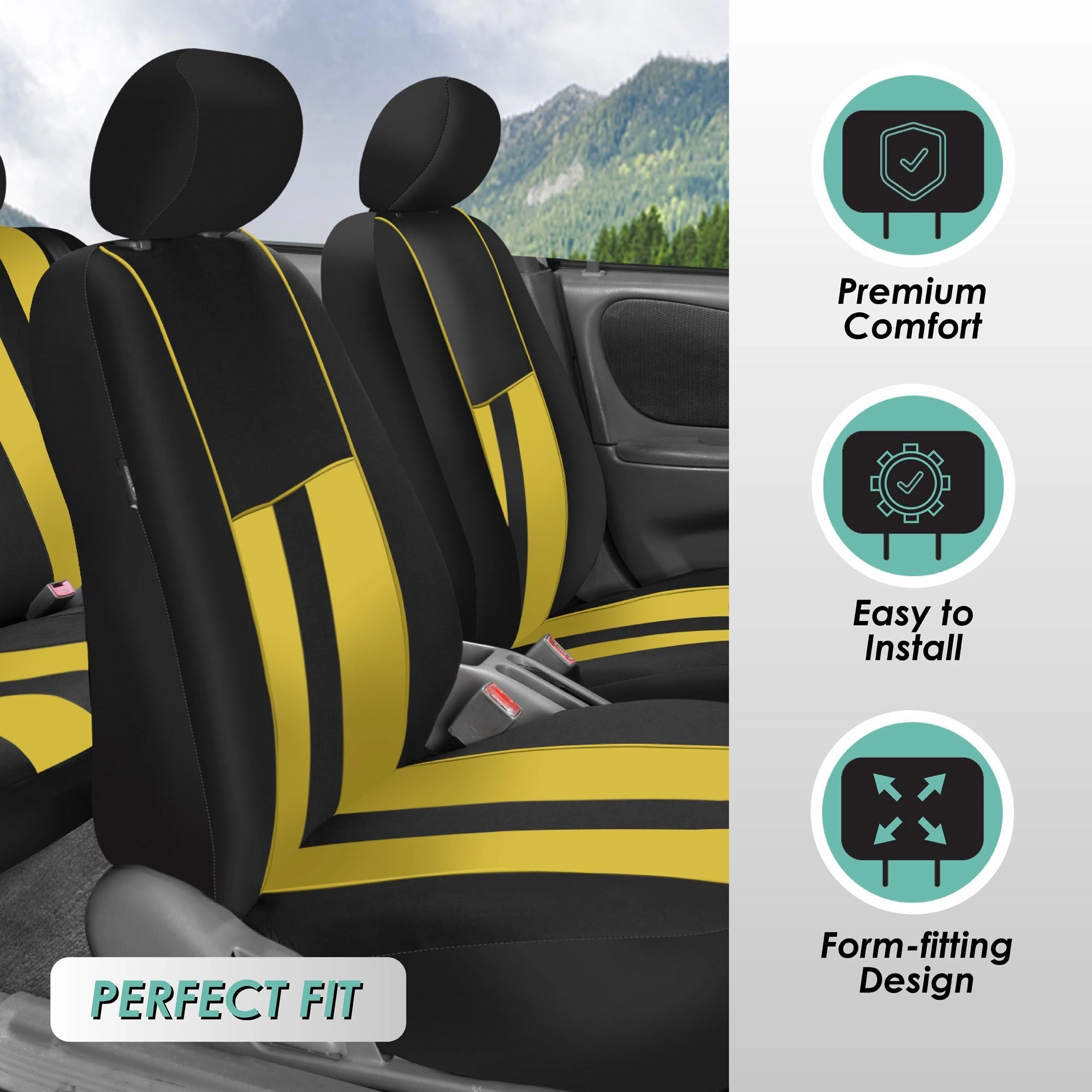 Striking Striped Seat Covers - Front Set Yellow