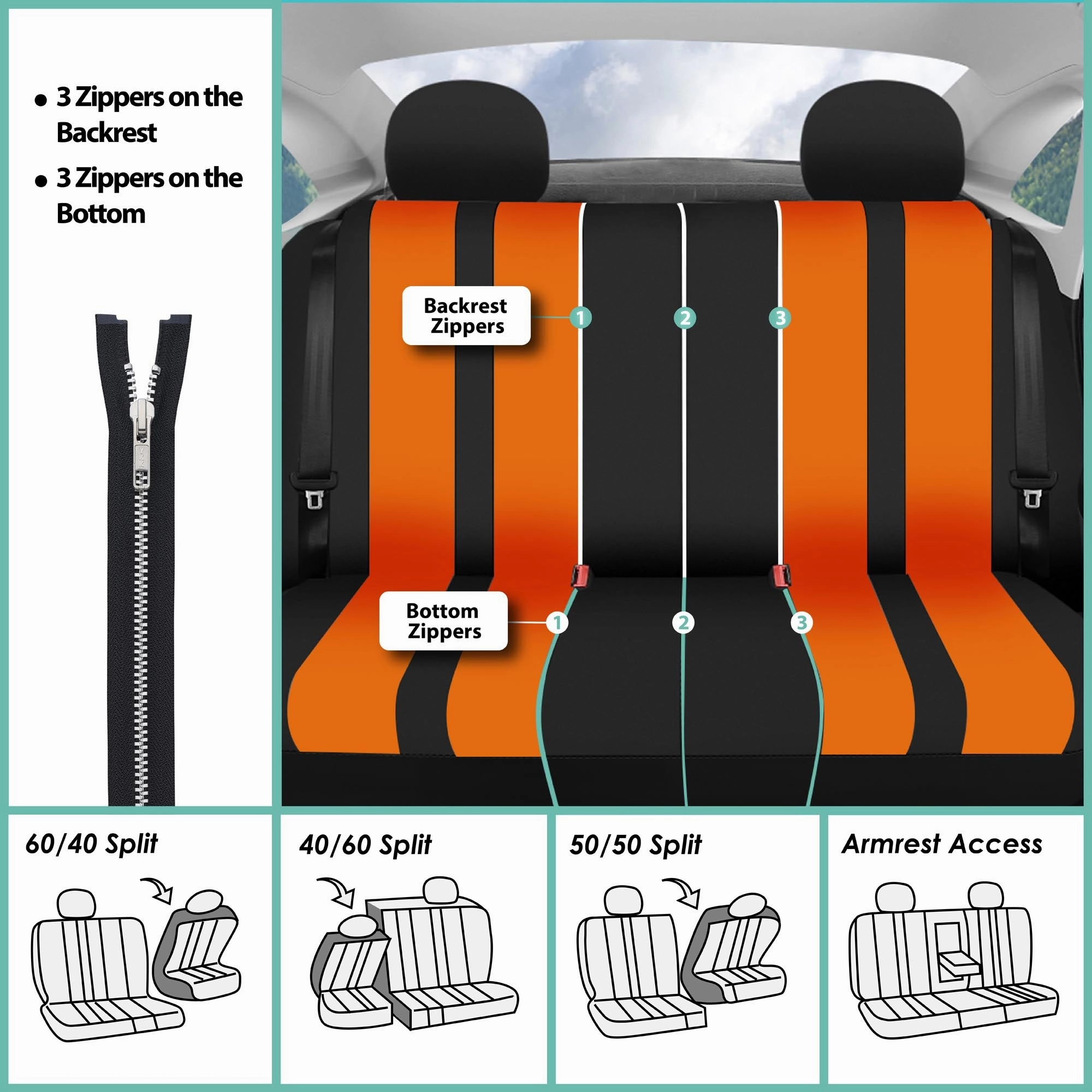 Striking Striped Seat Covers - Full Set Orange
