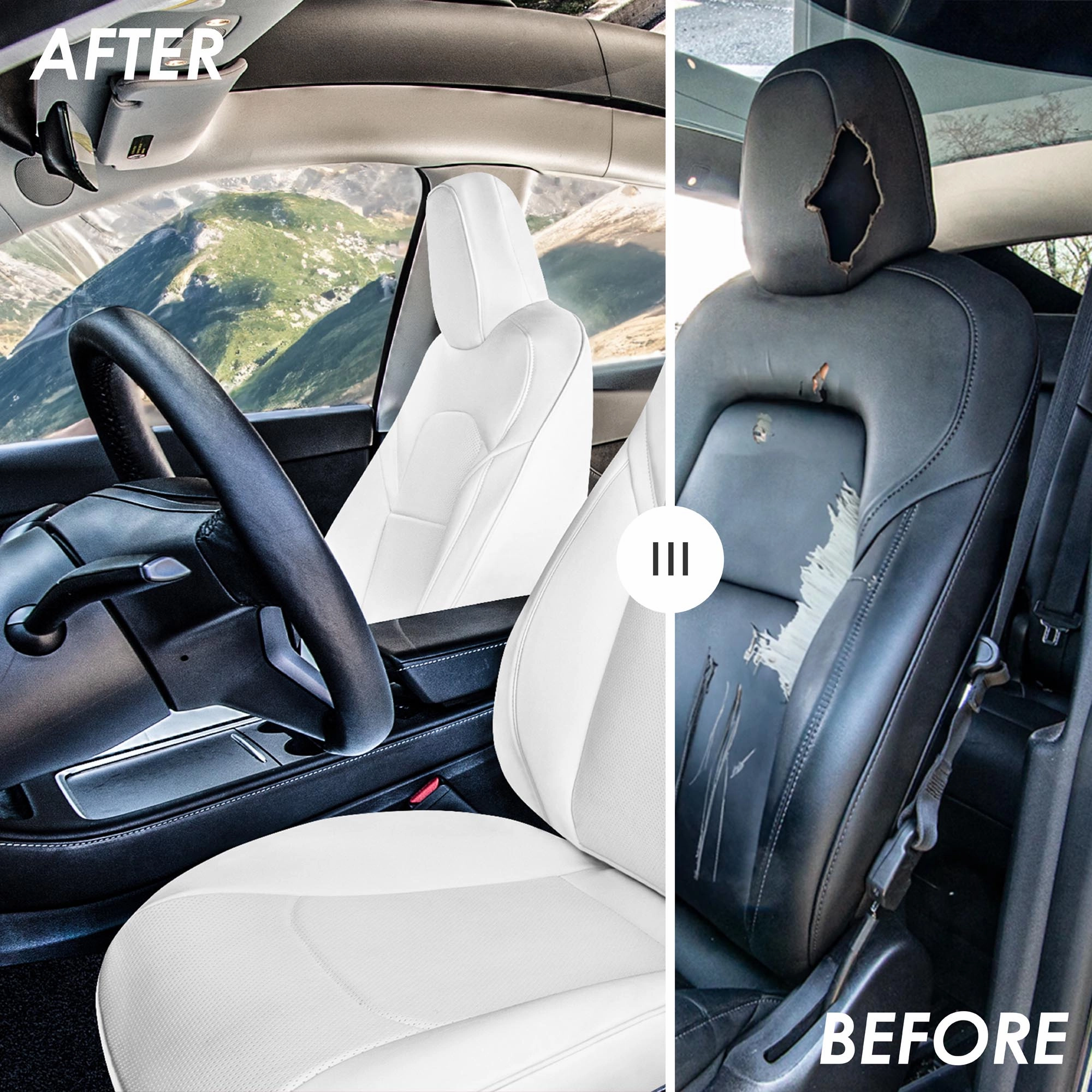 Tesla Model Y 2020 - 2024 - Front Set Seat Covers - Solid White Faux Leather