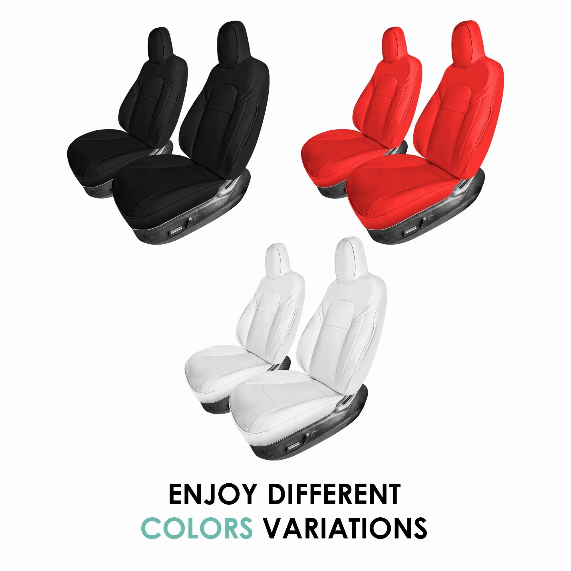 Tesla Model Y 2020 - 2024 - Front Set Seat Covers - Solid White Faux Leather