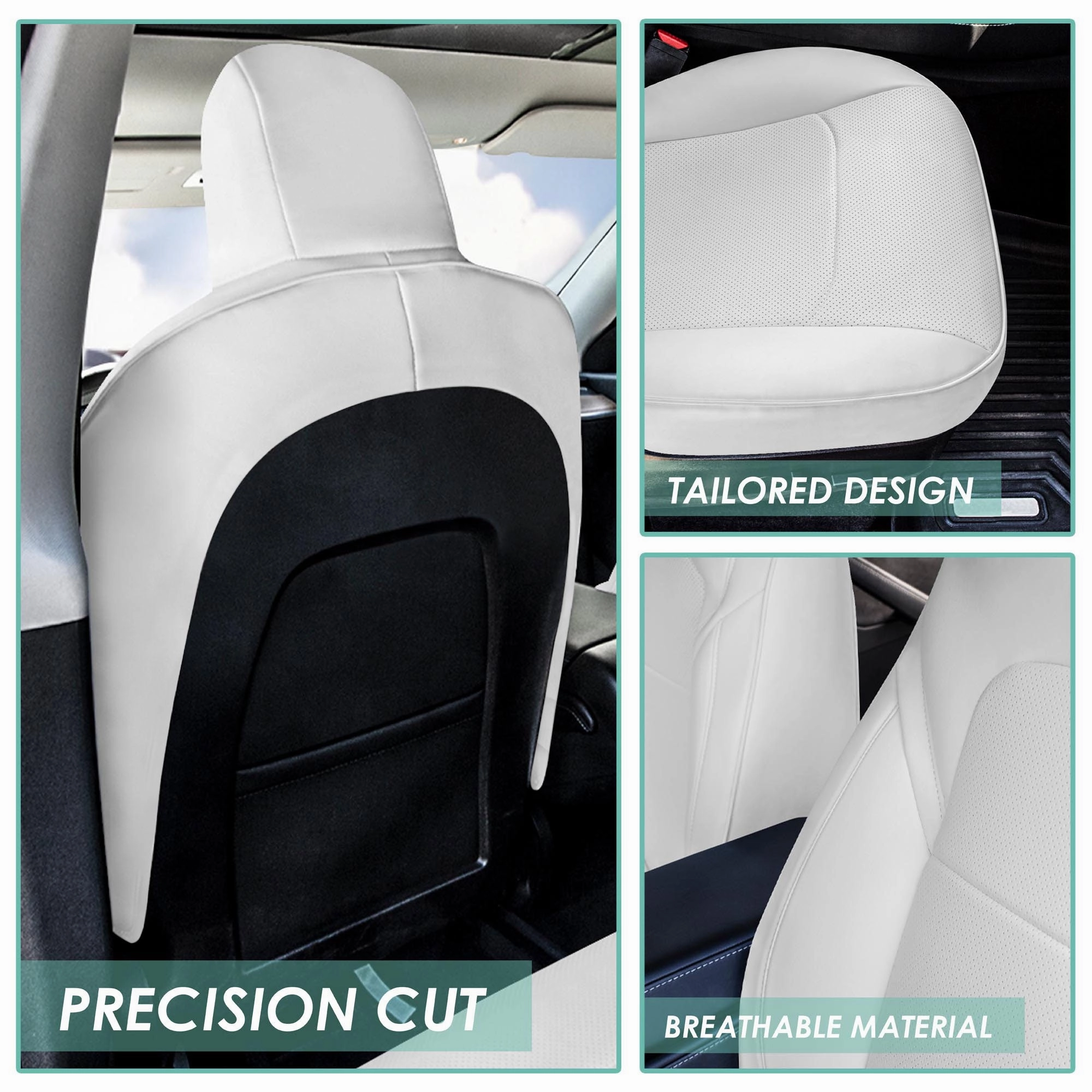 Tesla Model Y 2020 - 2024 - Front Set Seat Covers - Solid White Faux Leather