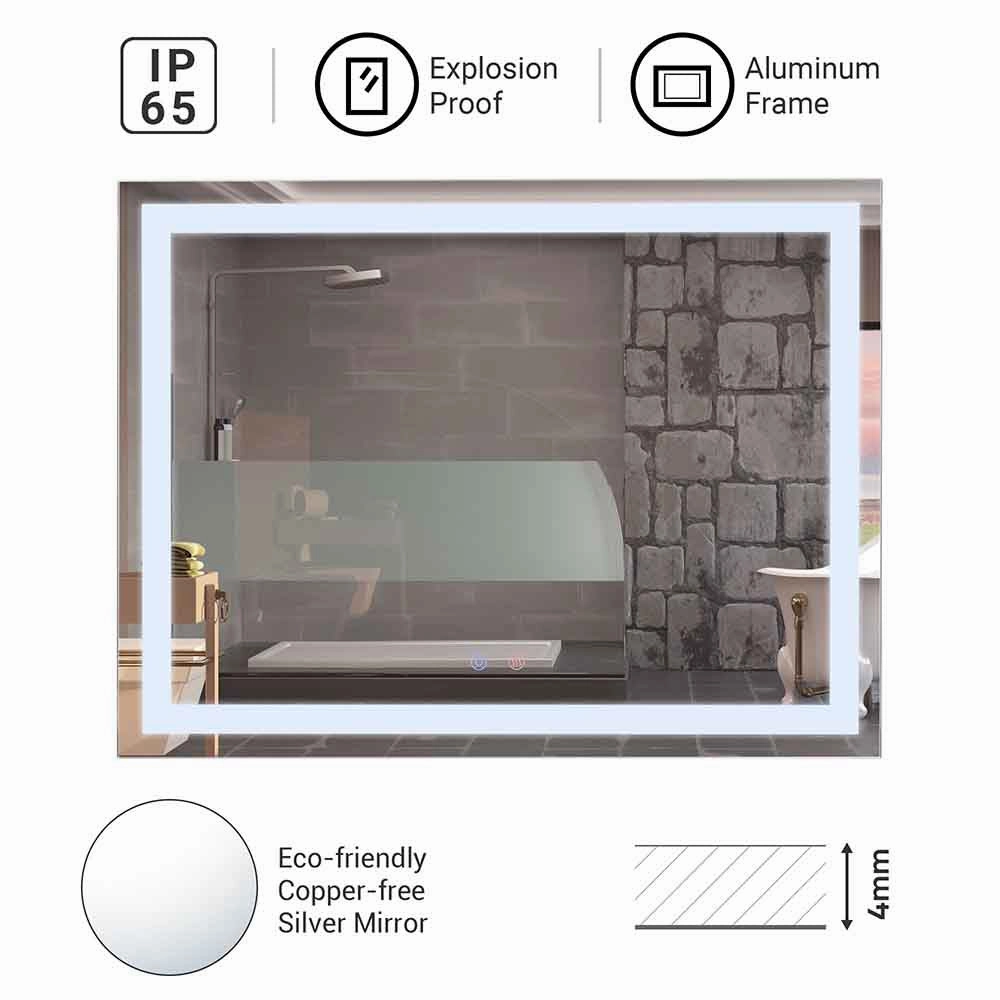 TheLAShop Frameless Bathroom Mirror with Lights Anti-Fog Touch Control